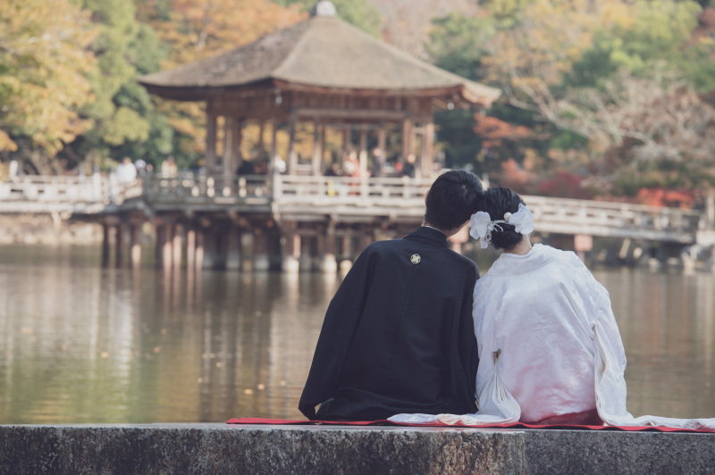 浮見堂の対岸からの撮影も行います