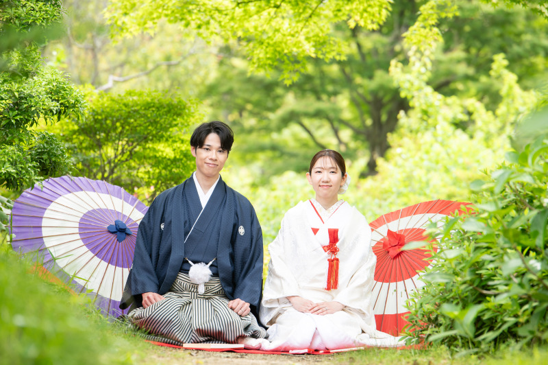 まずは白無垢で大仙公園日本庭園撮影開始