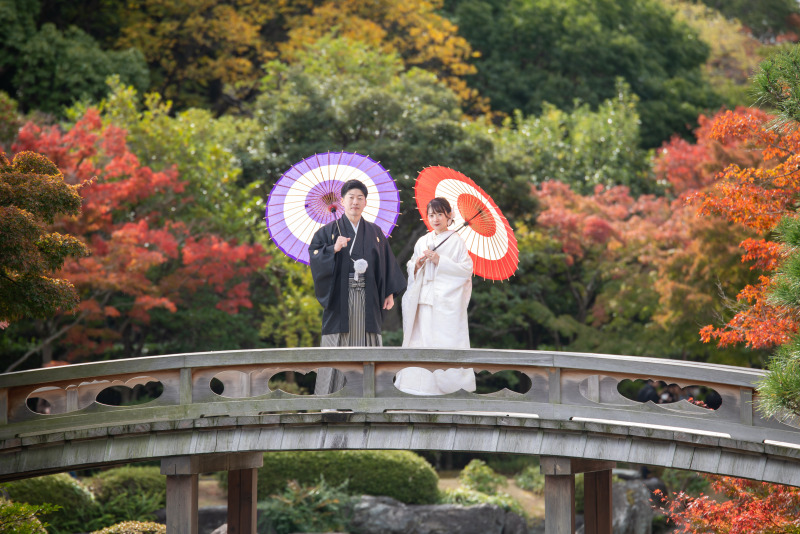 太鼓橋でも撮影日本庭園での撮影を満喫