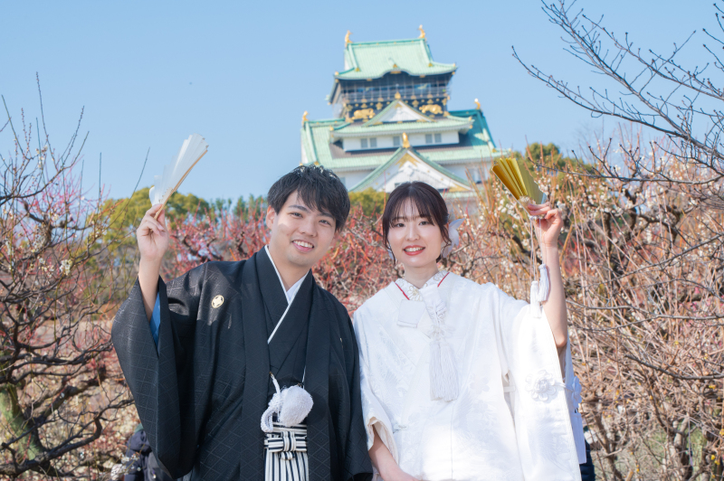 梅林から望む大阪城のコラボショット