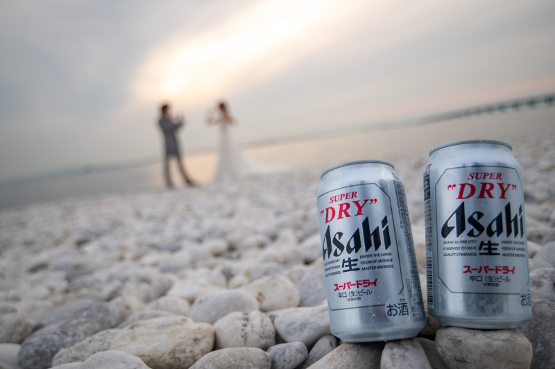 ビールの宣伝お待ちしておりますなショットです