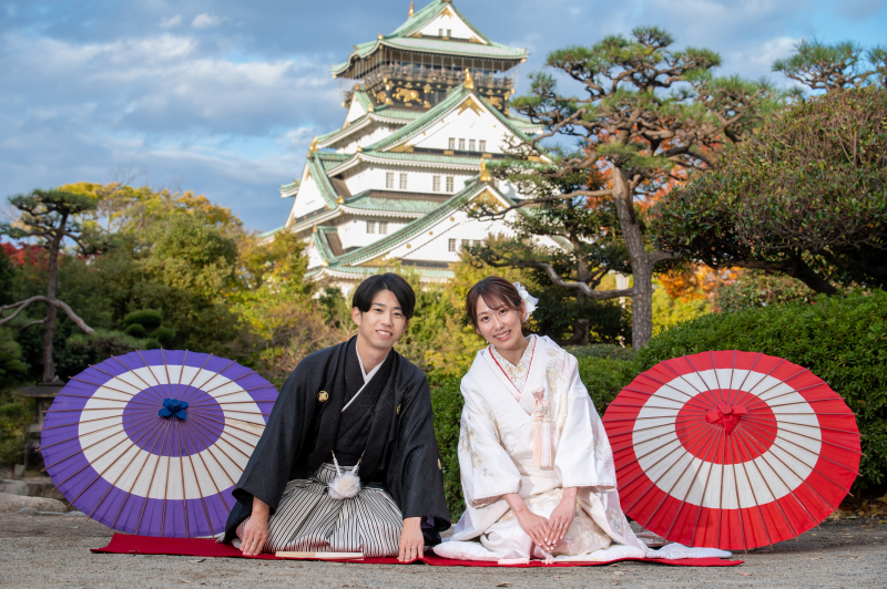 期間限定＆組数限定【12月15日〜25日】和装大阪城【衣裳（色打掛か白無垢＋紋付）＋データ50カット】※衣裳UP料金無