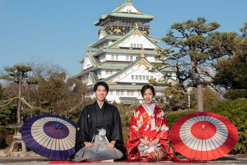 期間狙い撃ち先着6組残り紅葉の大阪城公園和装ロケ新婦衣裳2点109,800円◆データ全カット付◆※衣裳グレードアップ料金なし