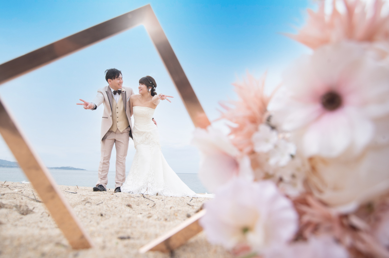 淡路島【夕日100選の慶野松原】で海＆夕日フォト／洋装・全データ150カット・オフショットムービー付き※衣裳UP料金無