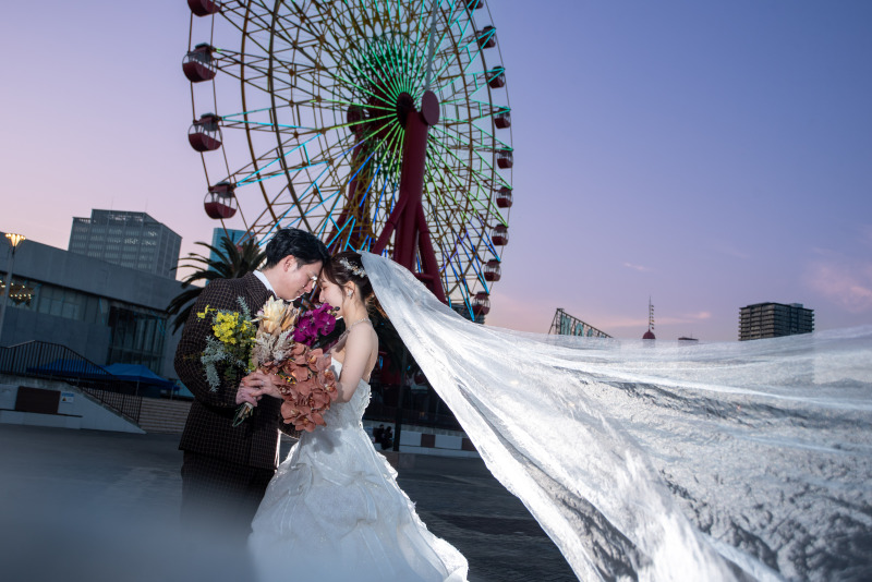 洋装前撮り神戸港ナイトフォトプラン【ドレス&タキシード+データ100カット】※衣裳アップグレード料金なし