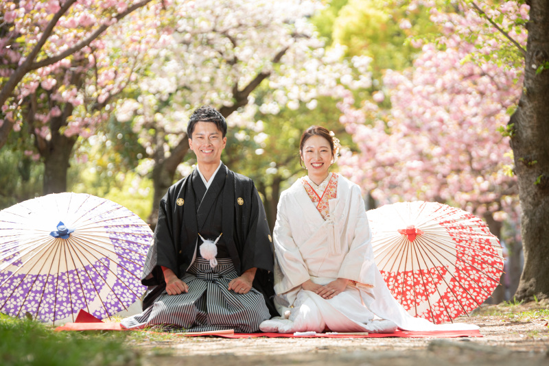パパママの和装前撮りと七五三セット大阪城プラン【衣裳（色打掛か白無垢＋紋付）＋データ100カット】※衣裳アップ料金なし
