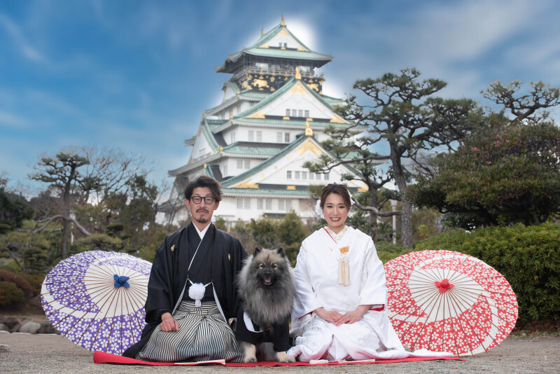 ペット&ご家族と撮影OK和装は大阪城洋装はマーブルビーチか中央公会堂前より選べる◆データ全カット付◆※衣裳グレードアップ料金なし