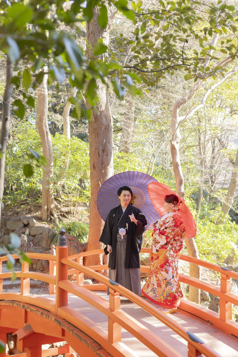 赤い橋で番傘ショット!!