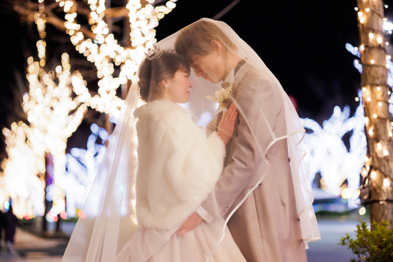 【ルミネーションフォト】きらめく光のなかでウエディングフォト☆*│和歌山けやき大通り“KEYAKI Light Parade”