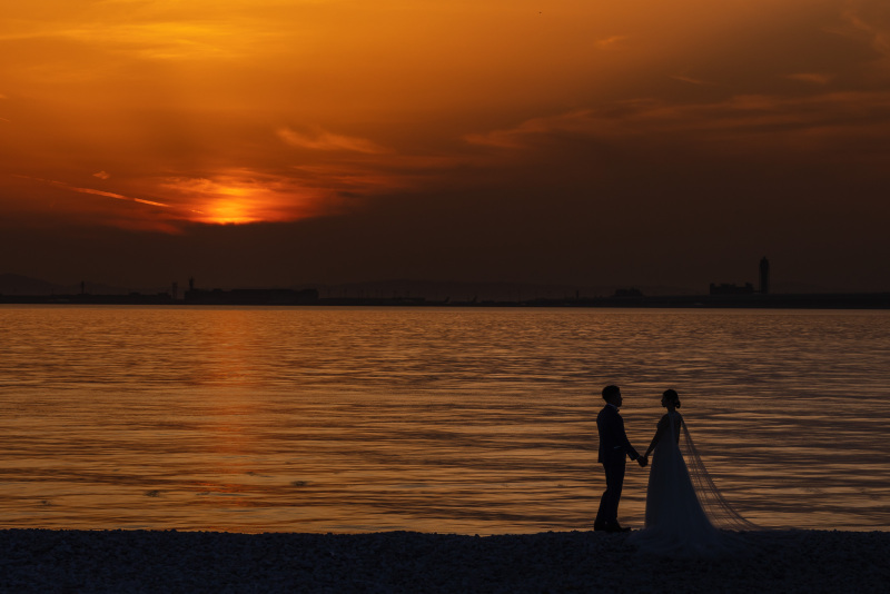 夕日とシルエット