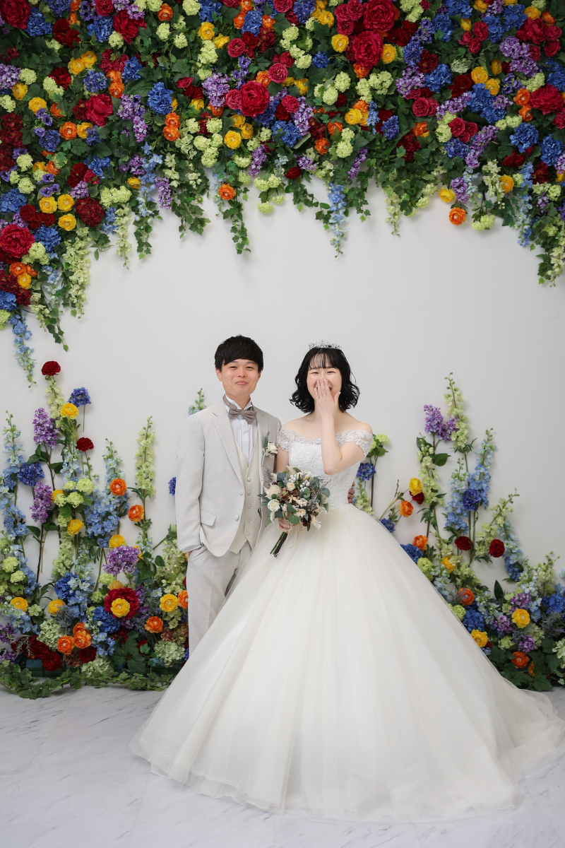 ウェディングドレスで。