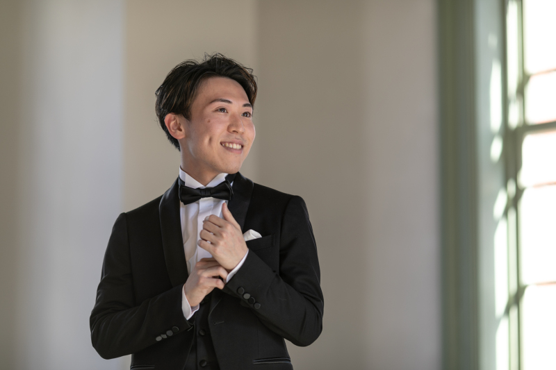 撮影が始まる瞬間の新郎様おひとりショット