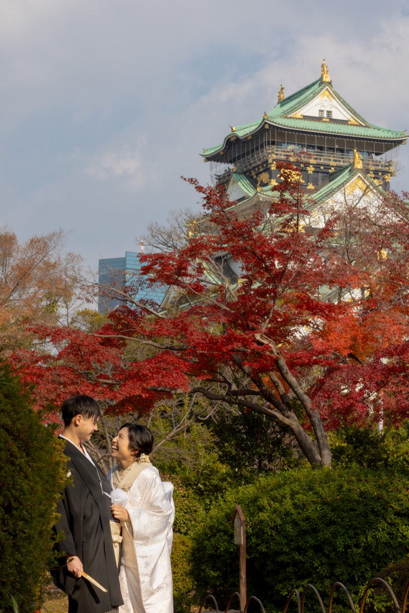 【和装ロケーション洋装スタジオプラン】秋を少し先取り！紅葉ロケ大阪城公園！