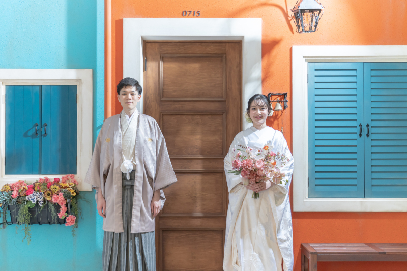 カラフルなブラーノ島の背景で