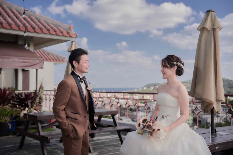 オシャレなテラスで撮影スタート