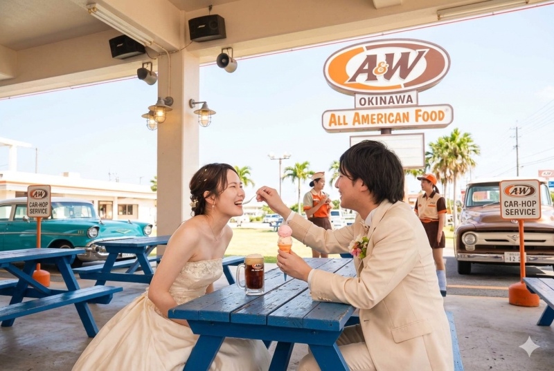 【カフェ&ビーチプラン】南国ビーチとアメリカンカフェでの撮影プラン♪♪カジュアル撮影をご希望の方にオススメ！(&yen;72,000)