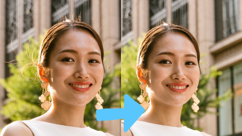 強風で散らばったヘアもまとめます