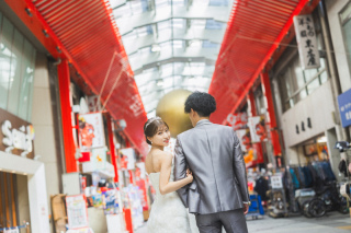 レトロな商店街での撮影