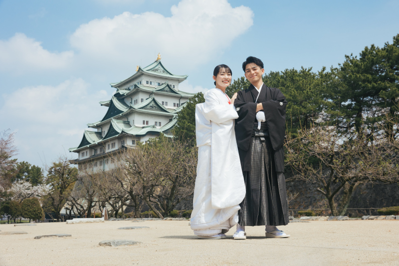 名古屋城＋屋内庭園で正座ショット