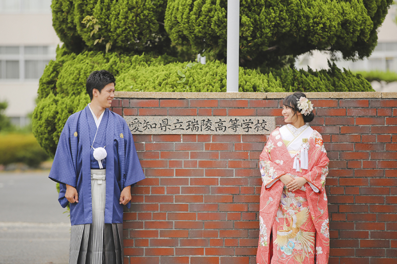 母校での和装ロケーション