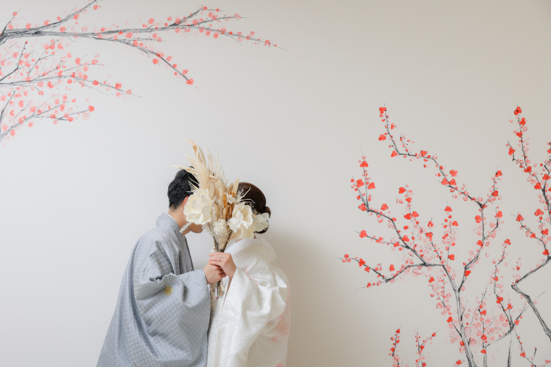 梅の背景を使用して撮影