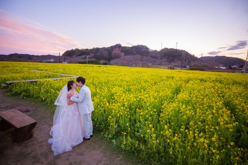 菜の花畑の真ん中で