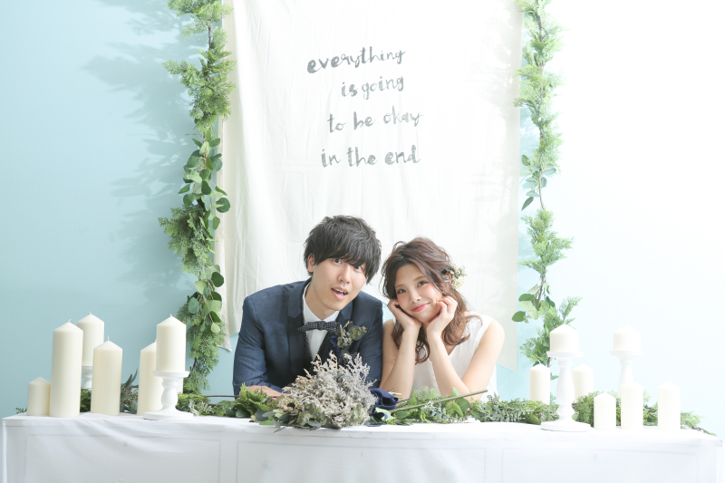 大人気！フラッグの前にて