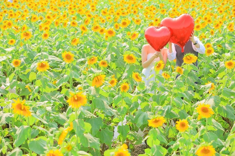 真っ赤なハート型バルーンで