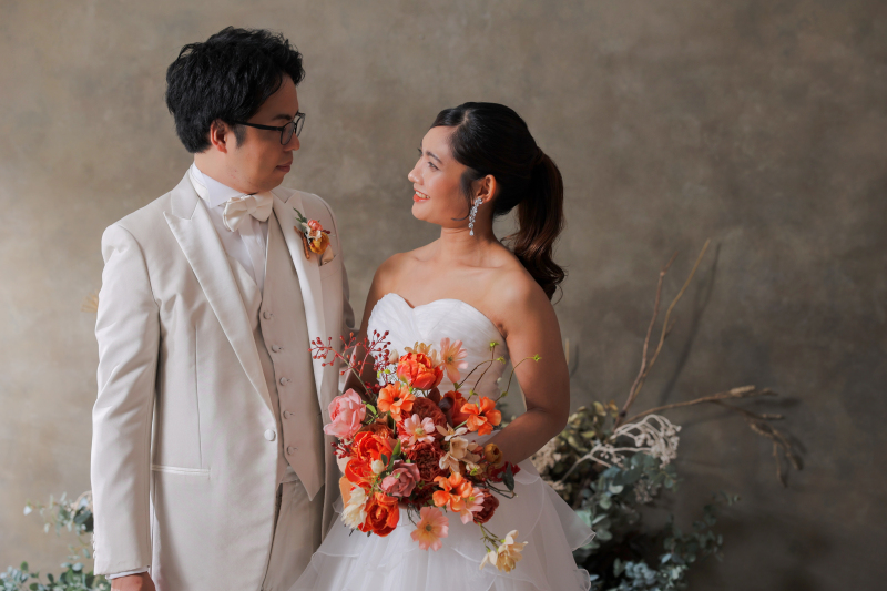 ビタミンカラーのブーケがポイント！