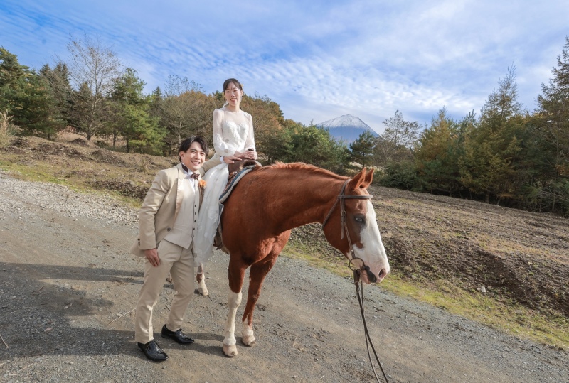 富士山背景の乗馬撮影♫