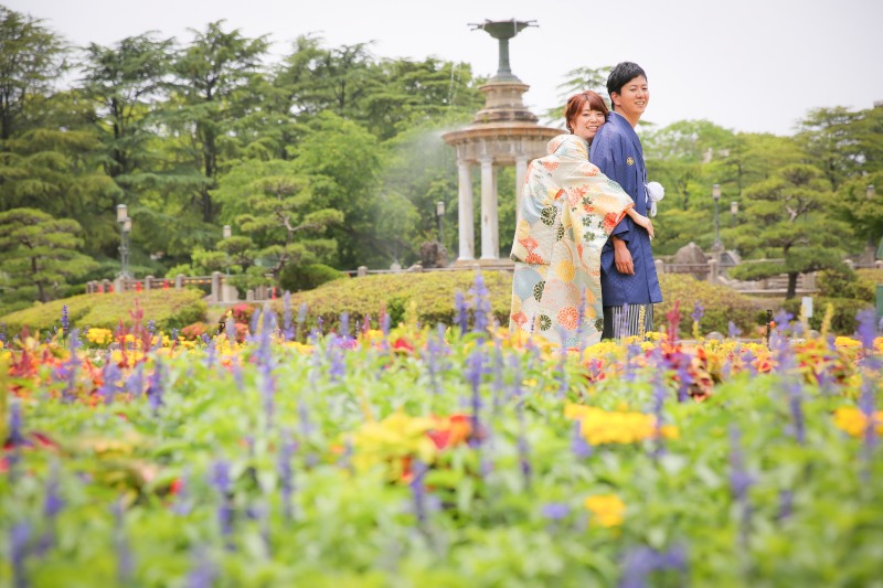 花壇でお花畑風に、、