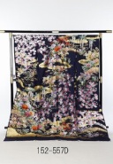 紺地雲取り四季草花