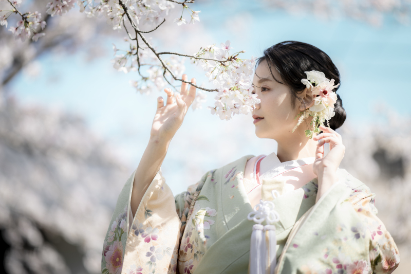 桜の時期に合う和装
