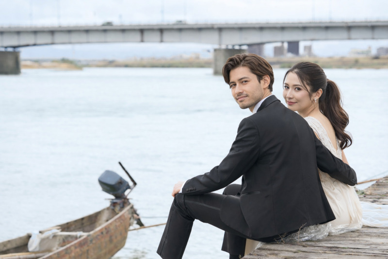 【洋装】緑豊かな【岐阜公園】と清流せせらぐ【長良川プロムナード】で撮影する贅沢コース