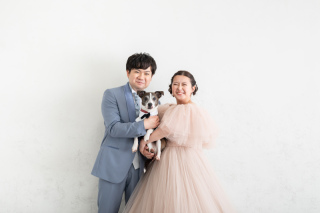 愛犬と一緒にスタジオ撮影