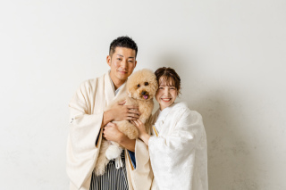 わんちゃんといっしょに、心あたたまる和装撮影