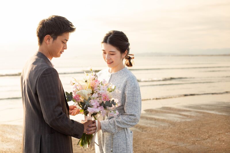 サンセットのフォトウェディング