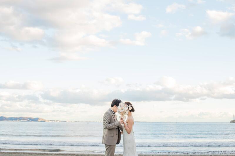 新江ノ島水族館の撮影前に、ビーチ撮影を