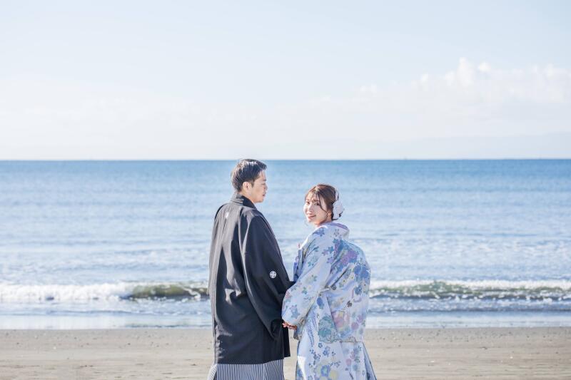 海辺の和装前撮りは、まるで夢のような瞬間が