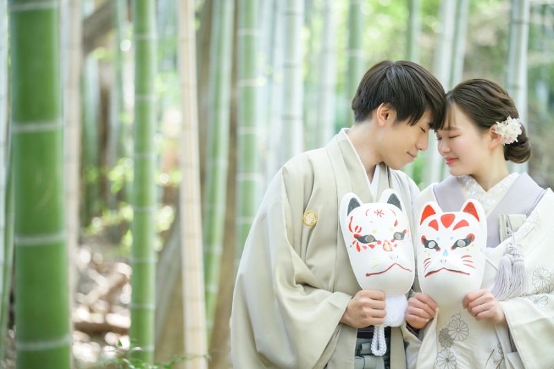 手作りの狐面と一緒に◎