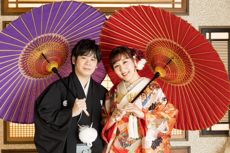 青と赤の番傘でより華やかに＊