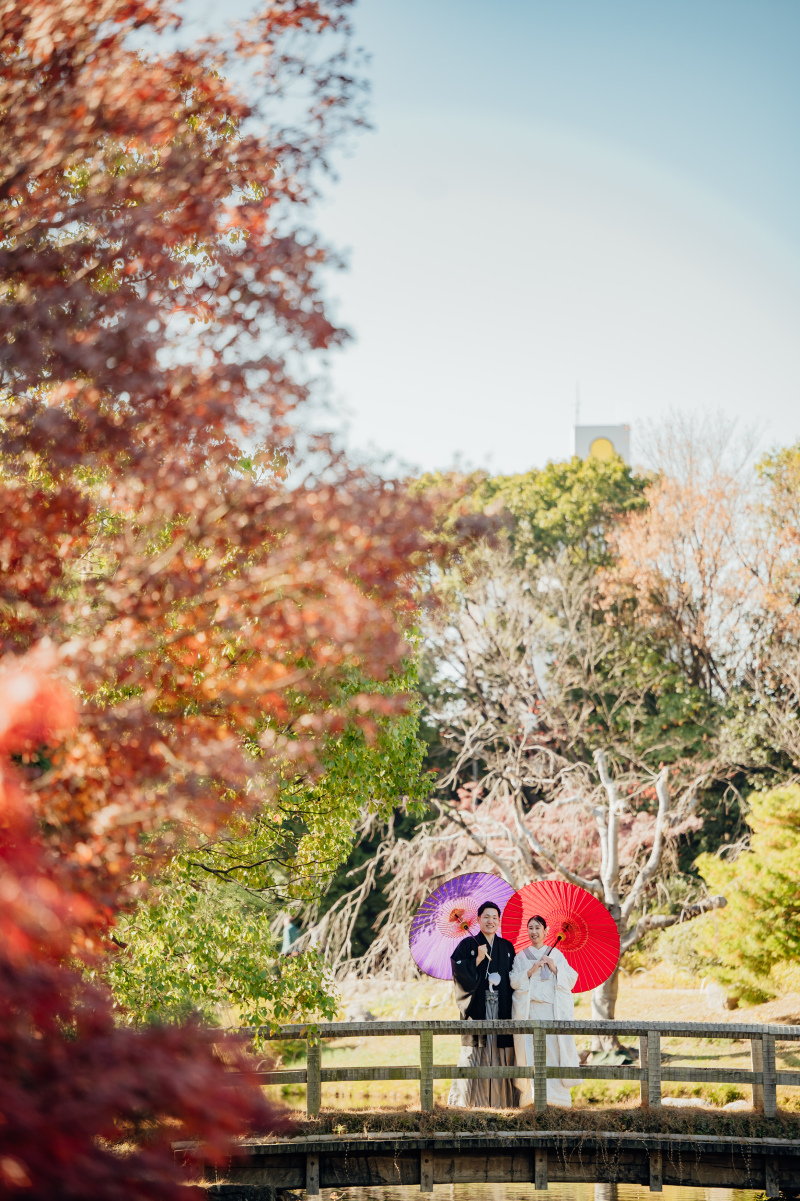 白鳥庭園で紅葉和装ロケーション撮影