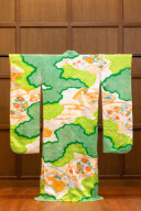 振袖絞り・グリーン・オレンジ