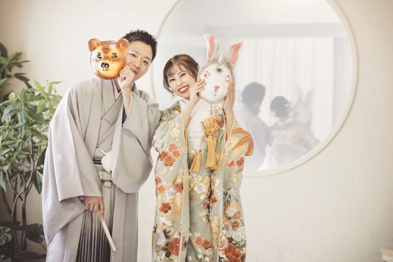 ご持参アイテムのお面からひょっこり♡