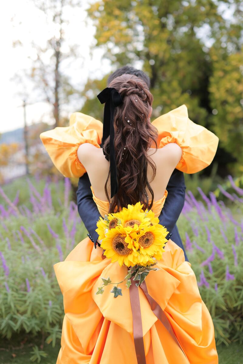 リクエストのひまわりブーケを持って☆彡