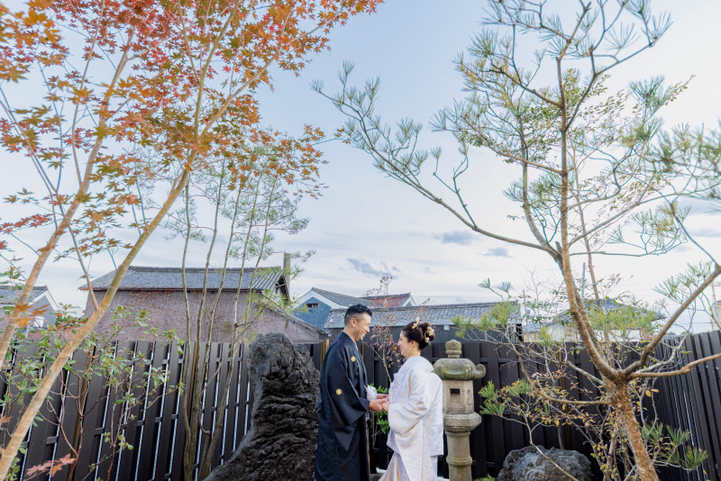 紅葉している庭園