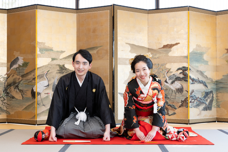 地毛結い和装♡黒紋付×白無垢&引き振袖