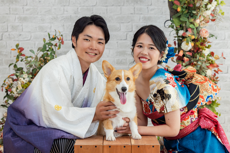 和装や和ドレスでもペットと撮影できます!