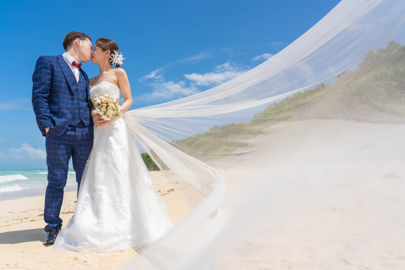 ベールになびくキス