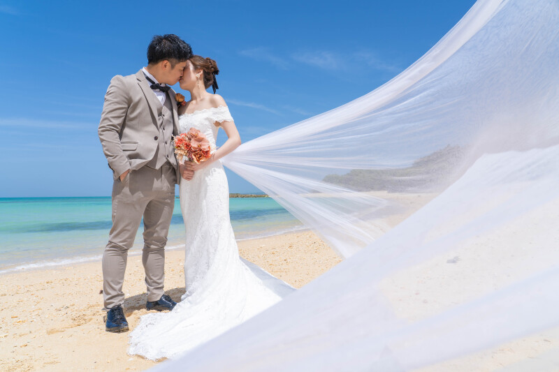 風になびくロングベール